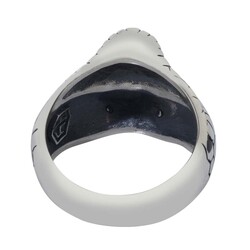 3D Snake Head Silver Men's Ring with Black Stone - 3