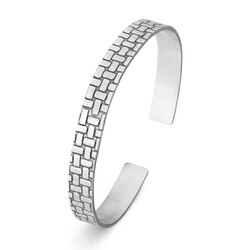 925 Ayar Gümüş Erkek Blok Desen Kelepçe Bileklik - Anı Yüzük