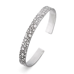 925 Ayar Gümüş Erkek Kabarcık Desen Kelepçe Bileklik - Anı Yüzük