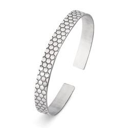 925 Ayar Gümüş Erkek Petek Desen Kelepçe Bileklik - Anı Yüzük