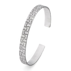 925 Ayar Gümüş Erkek Tırtıklı Desen Kelepçe Bileklik - Anı Yüzük