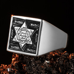 925 Ayar Gümüş Erkek Kare Tasarım Mührü Süleyman Yüzük Gümüş Renk - Anı Yüzük