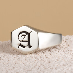 925 Ayar Gümüş Minimalist Altıgen Tasarım Harfli Yüzük Unisex - Anı Yüzük