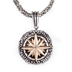 925 Ayar Gümüş Pusula Modeli Uçlu Erkek Kolye Kral Zincirli - Anı Yüzük