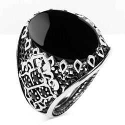 925 Sterling Silver Black Onyx Stone Men's Ring - 1