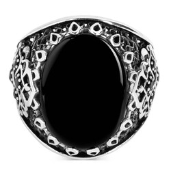 925 Sterling Silver Black Onyx Stone Men's Ring - 2