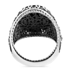 925 Sterling Silver Black Onyx Stone Men's Ring - 3