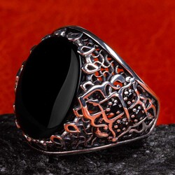 925 Sterling Silver Black Onyx Stone Men's Ring - 5