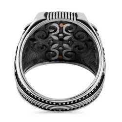 925 Sterling Silver Black Zircon Stone Patterned Silver Men's Ring - 3