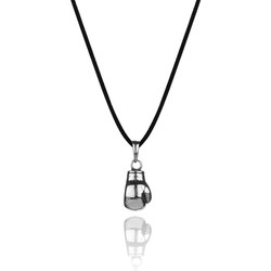 925 Sterling Silver Boxing Glove Necklace with Leather Cord 