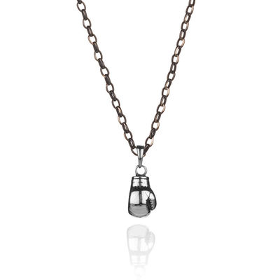 925 Sterling Silver Boxing Glove Necklace with Thick Chain - 1