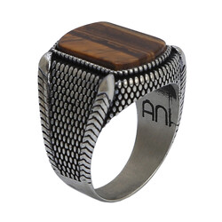 925 Sterling Silver Brown Tiger Eye Stone Mens Ring - 2