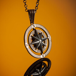 925 Sterling Silver Compass Mens Necklace with Bronze-Silver Chain Model2 - 3