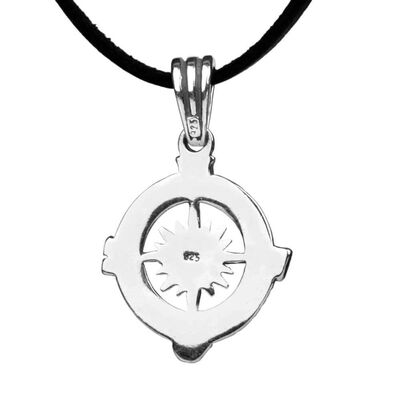 925 Sterling Silver Compass Pendant Necklace (Leather Cord) - 2