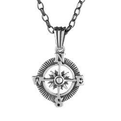 925 Sterling Silver Compass Pendant Necklace (Thick Chain) - 1