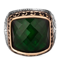 925 Sterling Silver Inlaid Mens Ring with Green Zircon Stone - 2