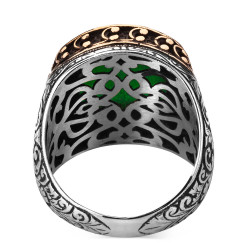 925 Sterling Silver Inlaid Mens Ring with Green Zircon Stone - 3