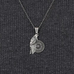 925 Sterling Silver Mens Mini Stone Embroidered Eagle Necklace With Chain Model2 - 3