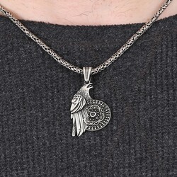 925 Sterling Silver Mens Mini Stone Embroidered Eagle Necklace With King Chain - 3