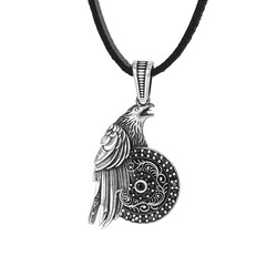 925 Sterling Silver Mens Mini Stone Embroidered Eagle Necklace with Leather Cord - 1