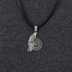 925 Sterling Silver Mens Mini Stone Embroidered Eagle Necklace with Leather Cord - 3