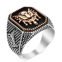 925 Sterling Silver Mens Ottoman Crest Ring with Tughra - 1