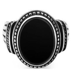 925 Sterling Silver Mens Ring with Black Oval Onyx Stone - 3
