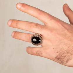 925 Sterling Silver Mens Ring with Black Zircon Stonework - 4