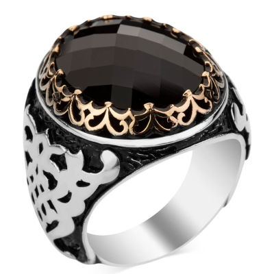 925 Sterling Silver Mens Ring with Black Zircon Stonework - 1