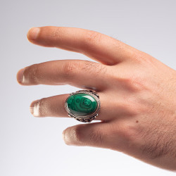 925 Sterling Silver Mens Ring with Malachite Stone - 5
