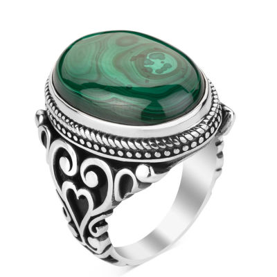 925 Sterling Silver Mens Ring with Malachite Stone - 2