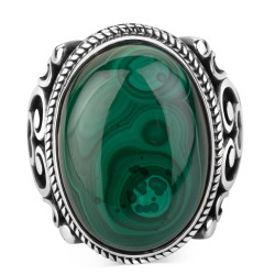 925 Sterling Silver Mens Ring with Malachite Stone - 3