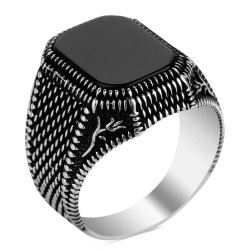925 Sterling Silver Mens Ring with Tetragonal Onyx Stone - 2