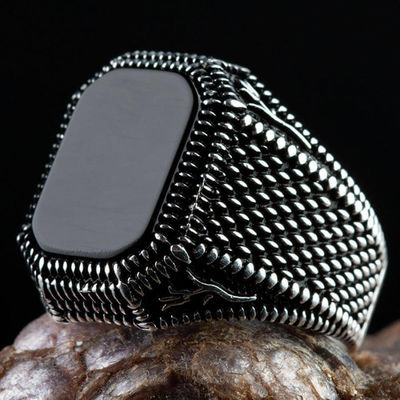 925 Sterling Silver Mens Ring with Tetragonal Onyx Stone - 1
