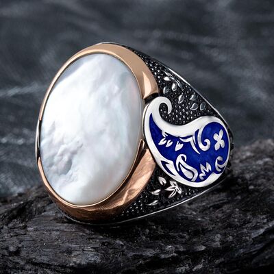 925 Sterling Silver Mens White Ring - 5