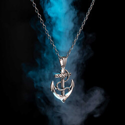 925 Sterling Silver Nautical Anchor Necklace (Thick Chain) - 4