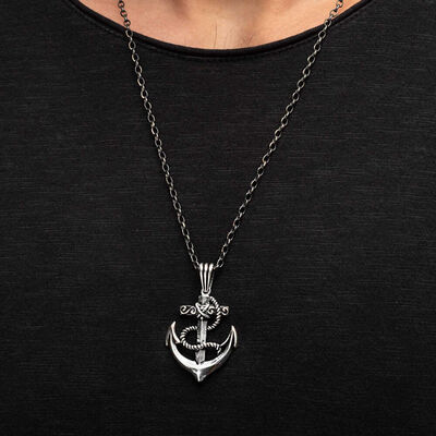 925 Sterling Silver Nautical Anchor Necklace (Thick Chain) - 3