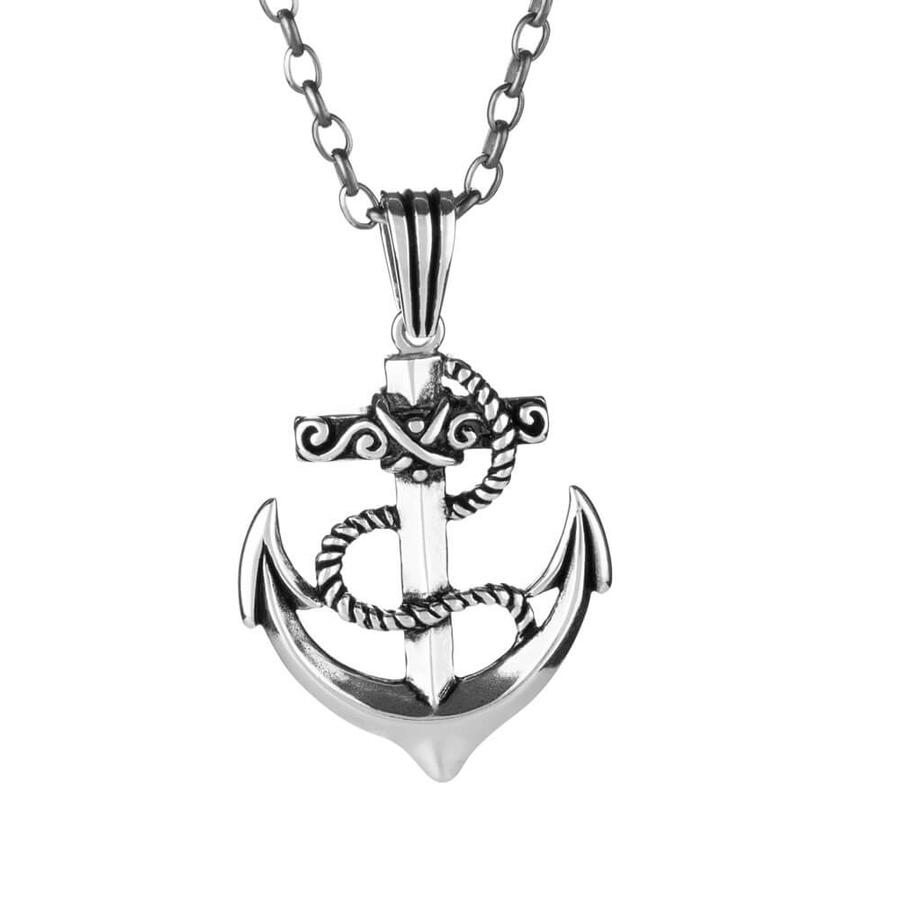 Silver anchor necklace deals