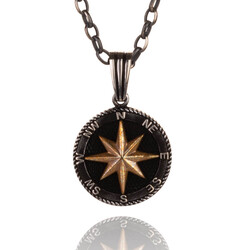 925 Sterling Silver Northern Star Compass Necklace with Thick Chain 