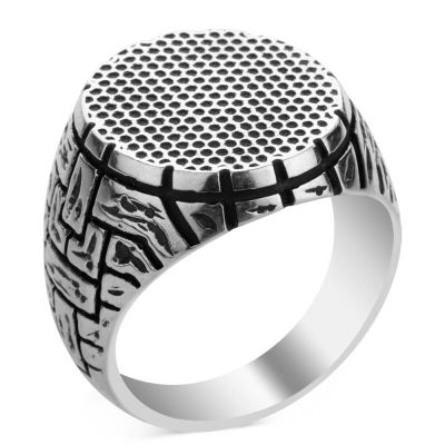 925 Sterling Silver Oval Special Design Mens Ring - 2