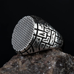 925 Sterling Silver Oval Special Design Mens Ring - 1