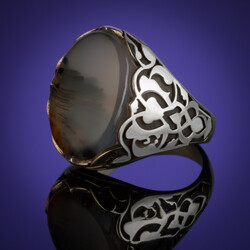 925 Sterling Silver Patterned Stone Silver Men's Ring - 5