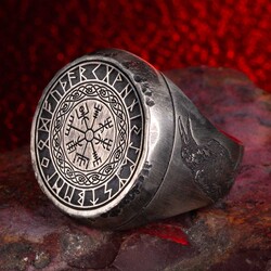 925 Sterling Silver Raven Motif Men's Viking Ring - 5
