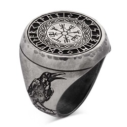 925 Sterling Silver Raven Motif Men's Viking Ring - 1