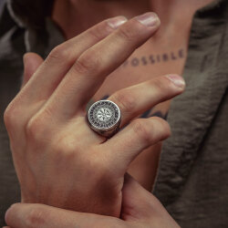 925 Sterling Silver Raven Motif Men's Viking Ring - 6