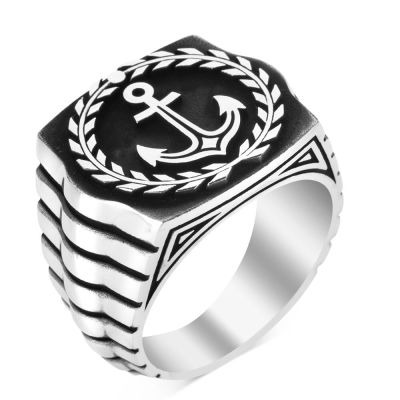 925 Sterling Silver Sailors Ring with Anchor Ornament - 1