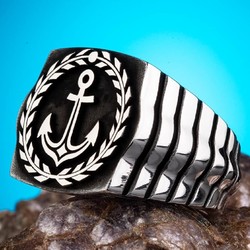 925 Sterling Silver Sailors Ring with Anchor Ornament - 5