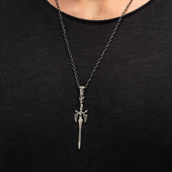 925 Sterling Silver Sword Necklace (Thick Chain) - 3