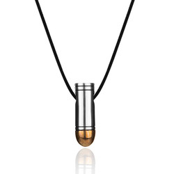 925 Sterling Silver Thick Bullet Necklace with Leather Cord - 1