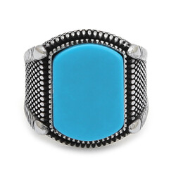 925 Sterling Silver Turquoise Turquoise Stone Mens Ring - 2